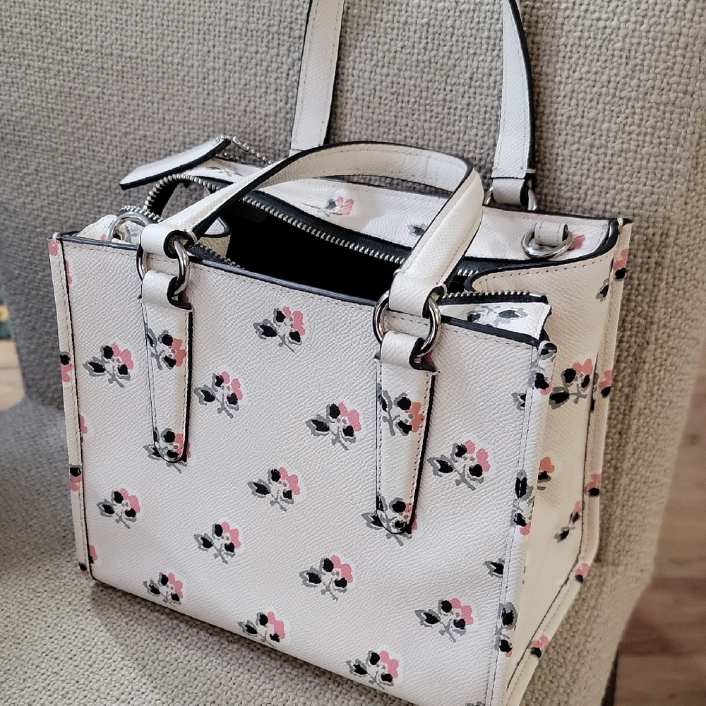 Coach Cream and Pink Floral Satchel - Picture 4 of 4